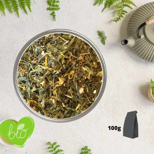 Thé vert fraicheur extrême (Menthe, citron) BIO en vrac 100g - Un voyage sensoriel à chaque gorgée